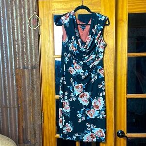 “Connected” Apparel Pink and Orange Ruched Midi Dress, Size 12